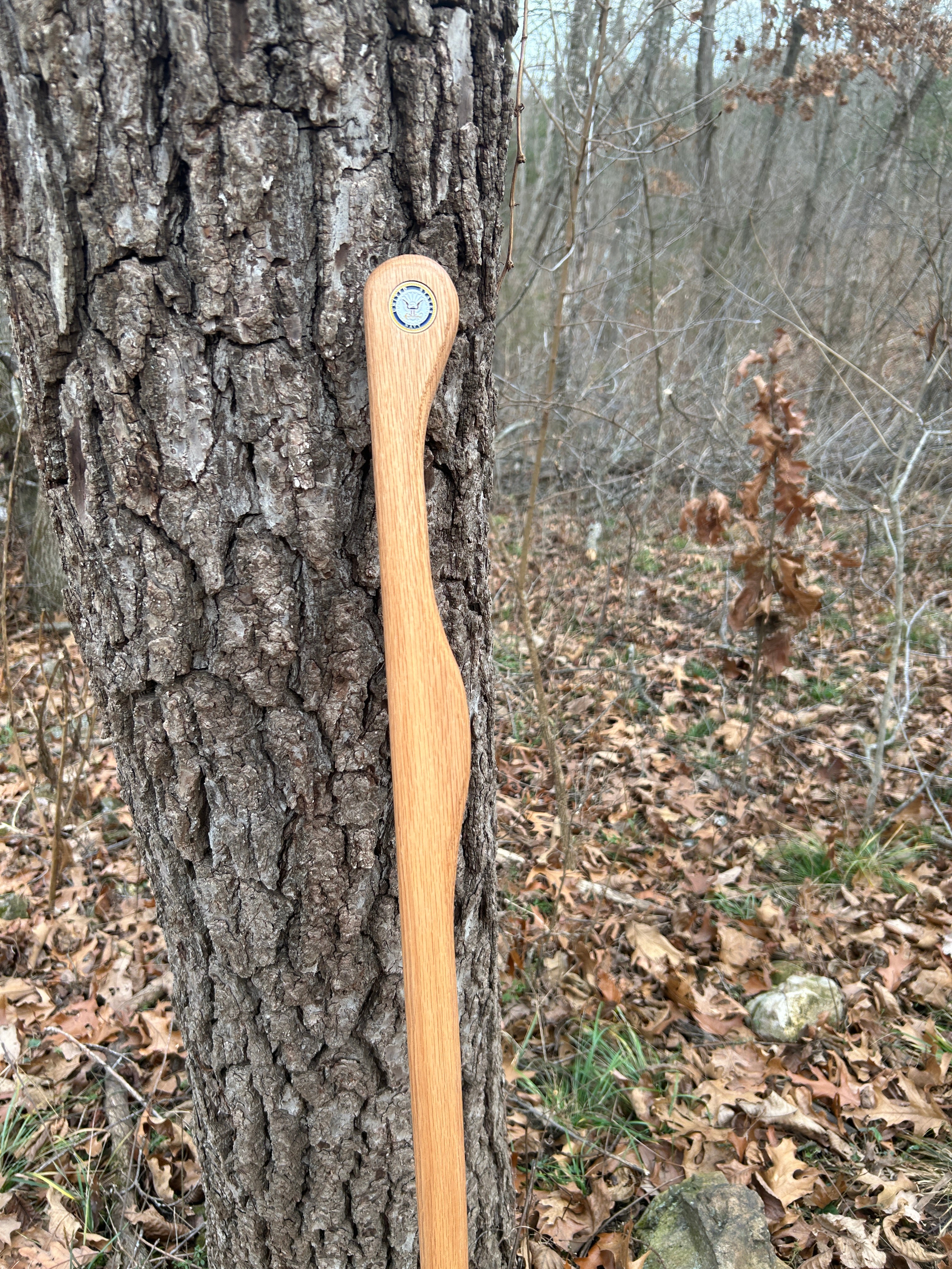 Walking Stick, Red Oak, Mountain Handle (Large Top and Grip), With Magnet for Medallions and Rubber Foot (Cut to Length)