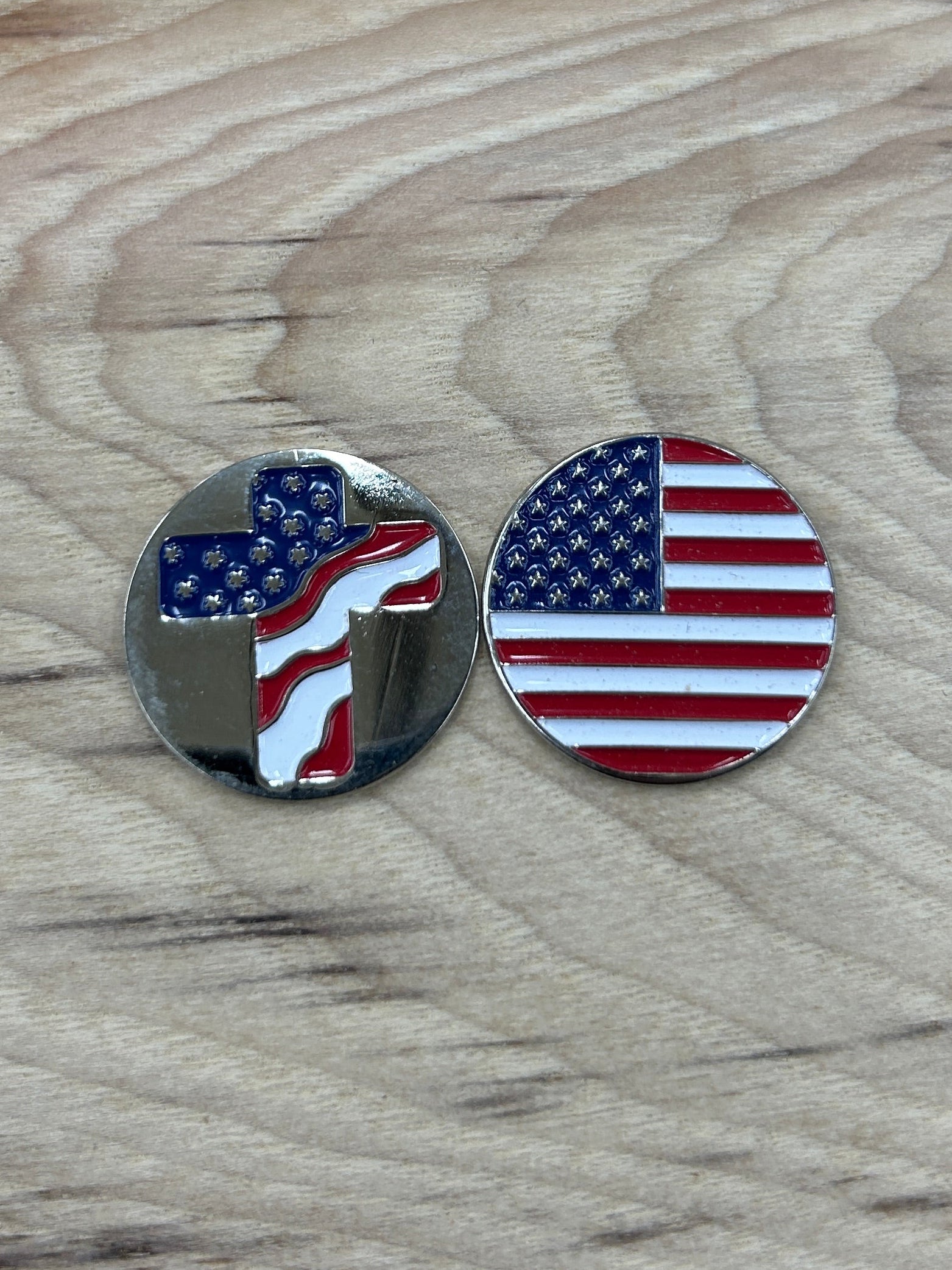 Medallions for Walking Sticks (Christian Cross and American Flag) Cross and Flag