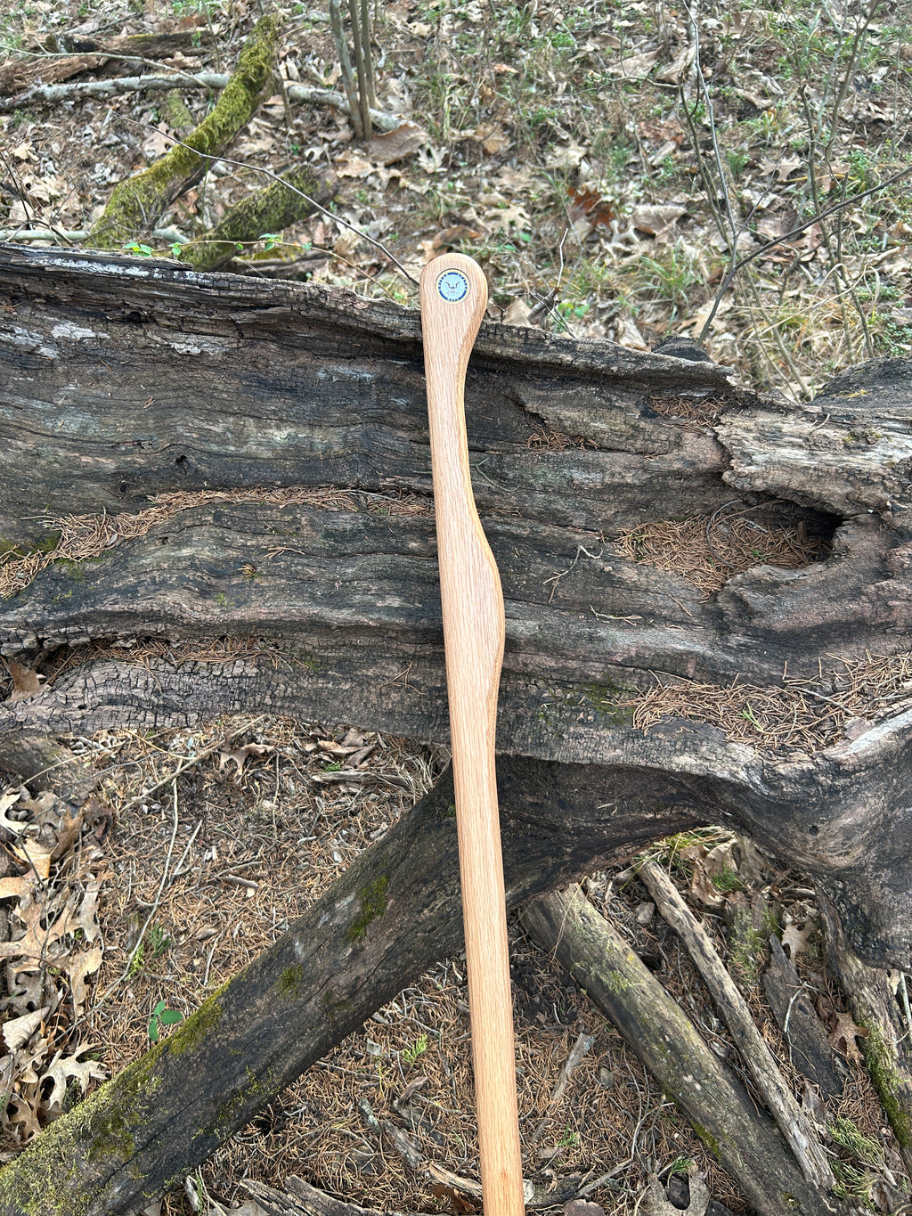 Walking Stick, Red Oak, Mountain Handle (Large Top and Grip), With Magnet for Medallions and Rubber Foot (Cut to Length)