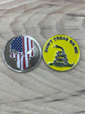Medallions for Walking Sticks (American Flag Skull and Snake) “Don’t Tread on Me”