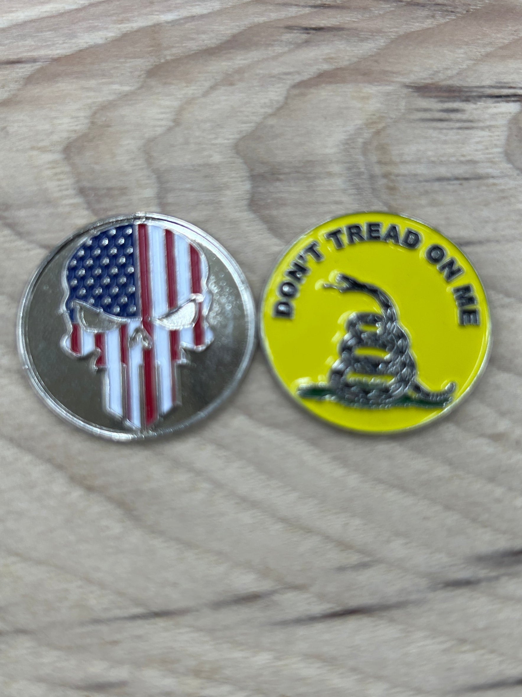 Medallions for Walking Sticks (American Flag Skull and Snake) “Don’t Tread on Me”