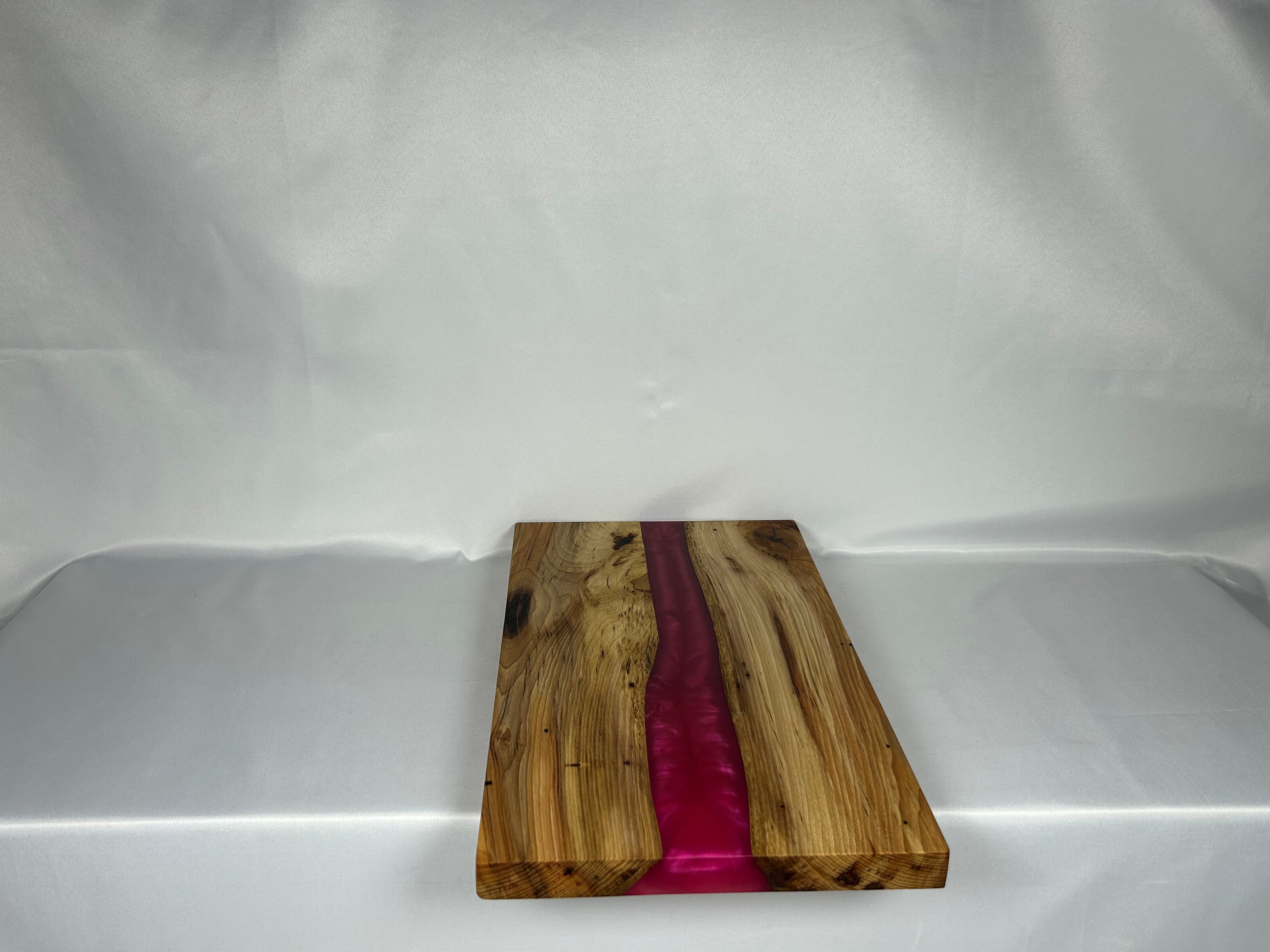 Charcuterie Board, Large, Hickory, Epoxy Live Edge River, Pink Pearl