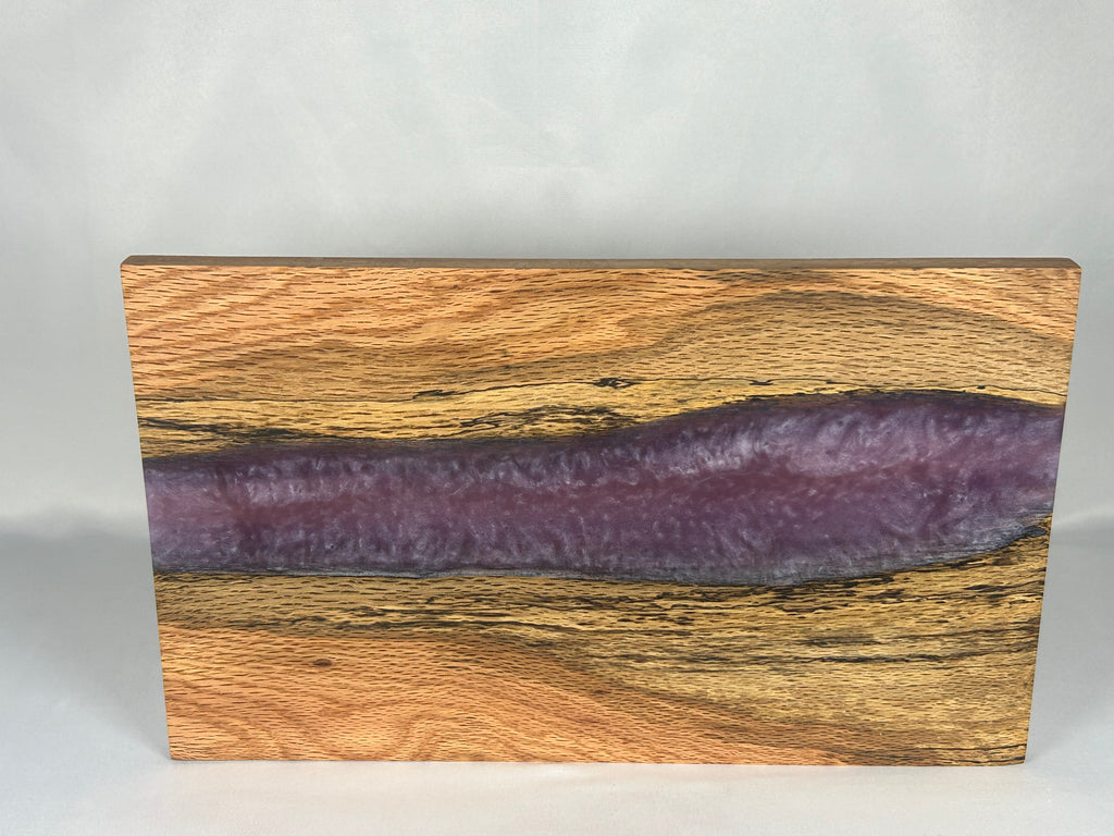 Charcuterie Board, Medium, Red Oak, Epoxy Live Edge River, Lilac Purple Pearl