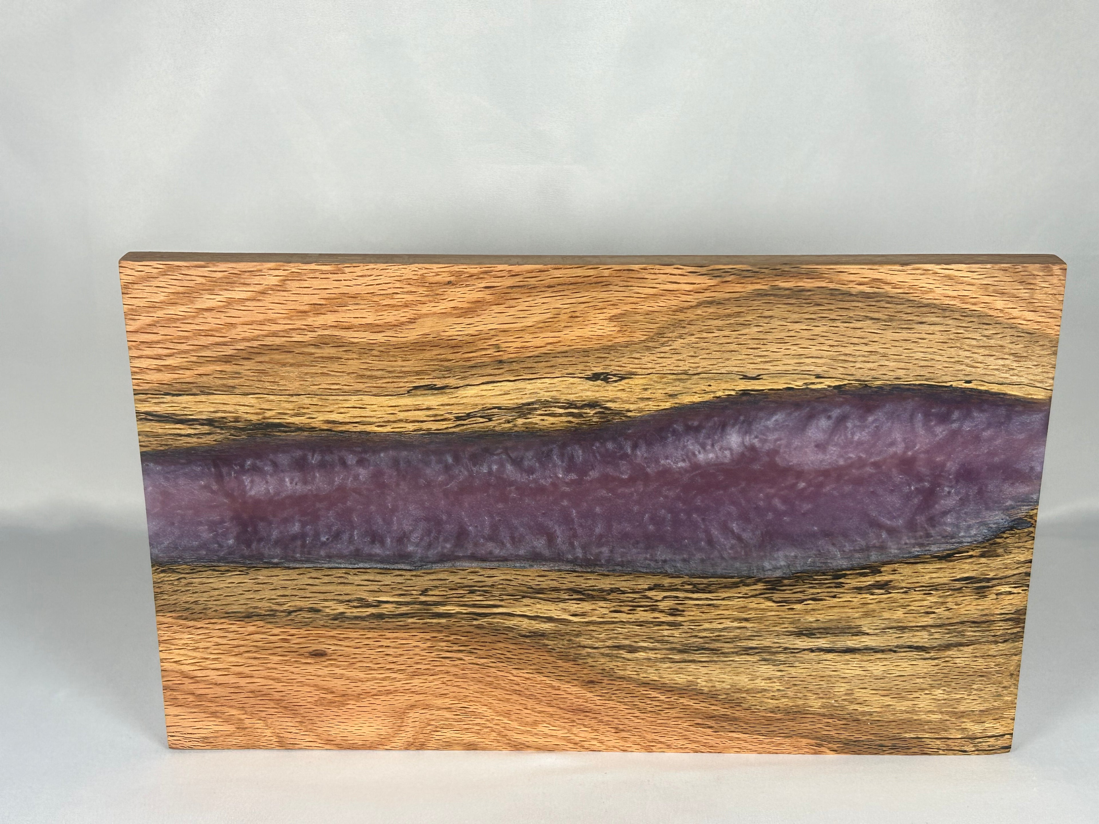 Charcuterie Board, Medium, Red Oak, Epoxy Live Edge River, Lilac Purple Pearl