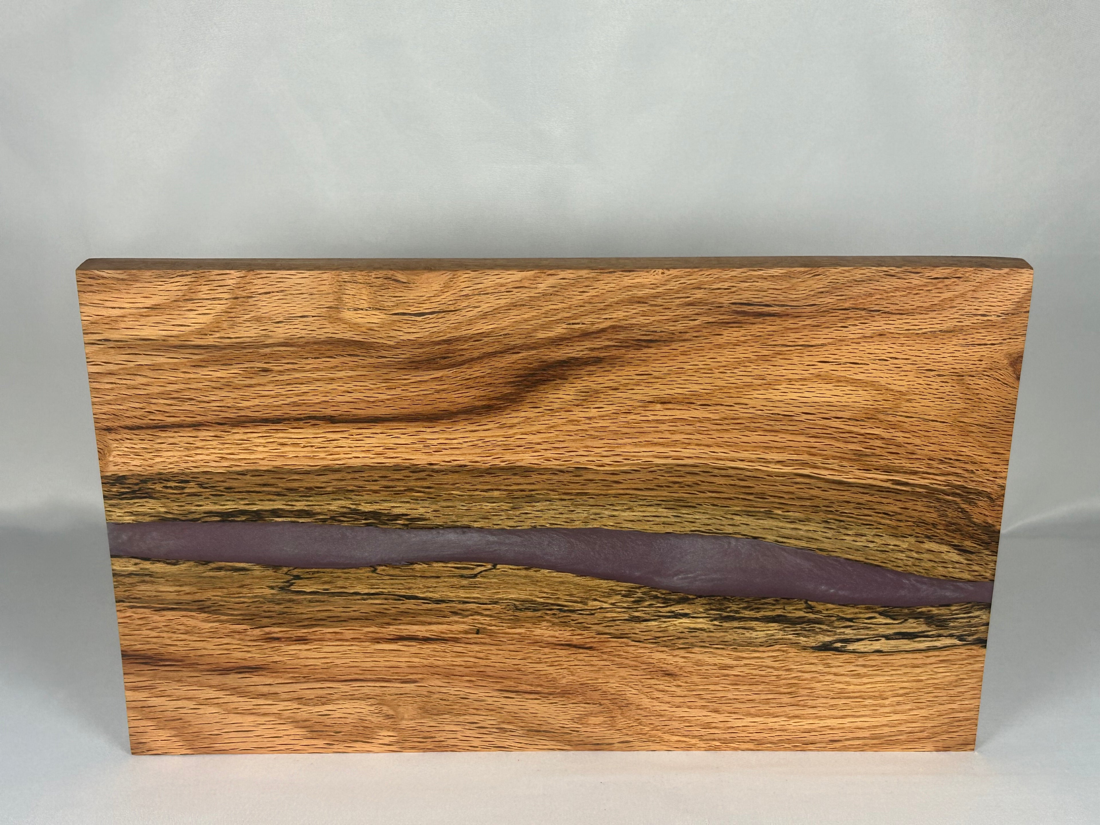 Charcuterie Board, Medium, Red Oak, Epoxy Live Edge River, Lilac Purple Pearl