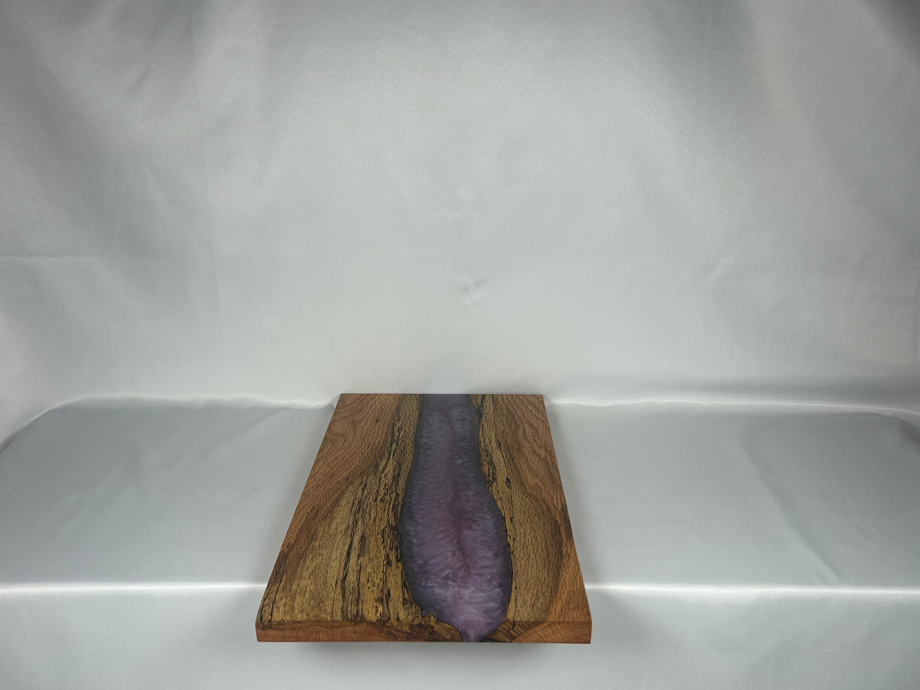 Charcuterie Board, Medium, Red Oak, Epoxy Live Edge River, Lilac Purple Pearl