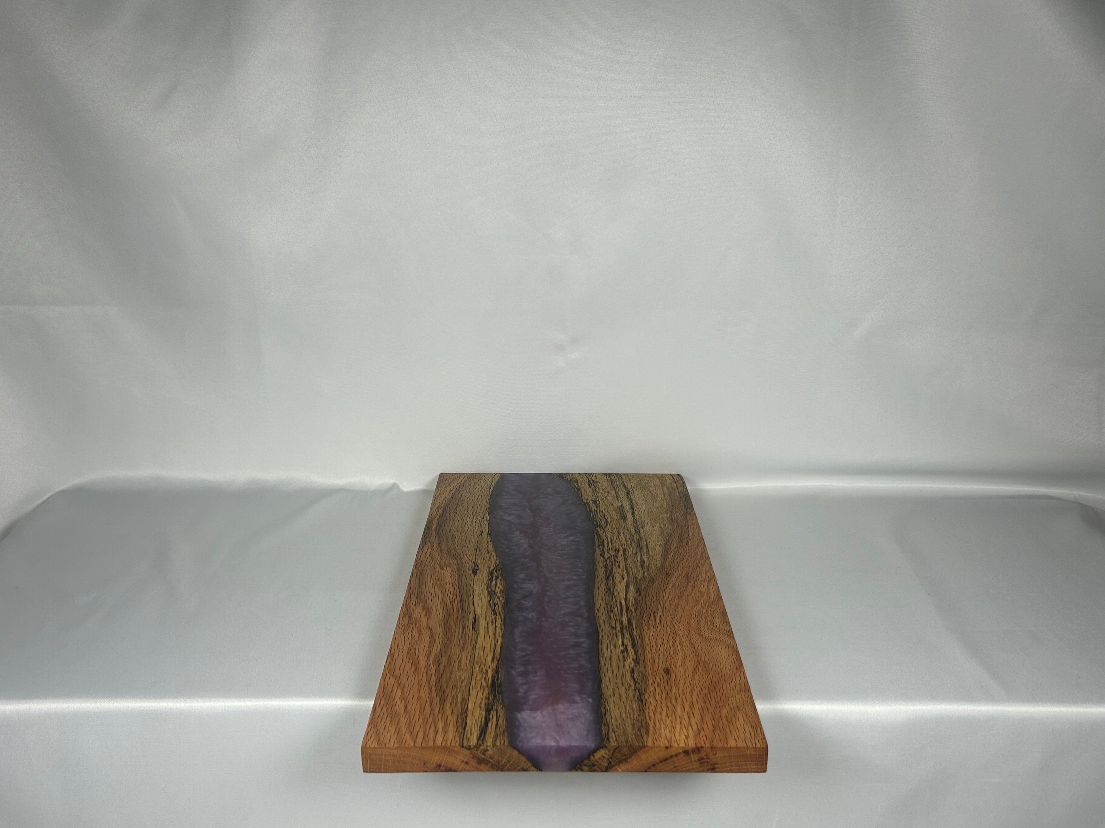 Charcuterie Board, Medium, Red Oak, Epoxy Live Edge River, Lilac Purple Pearl