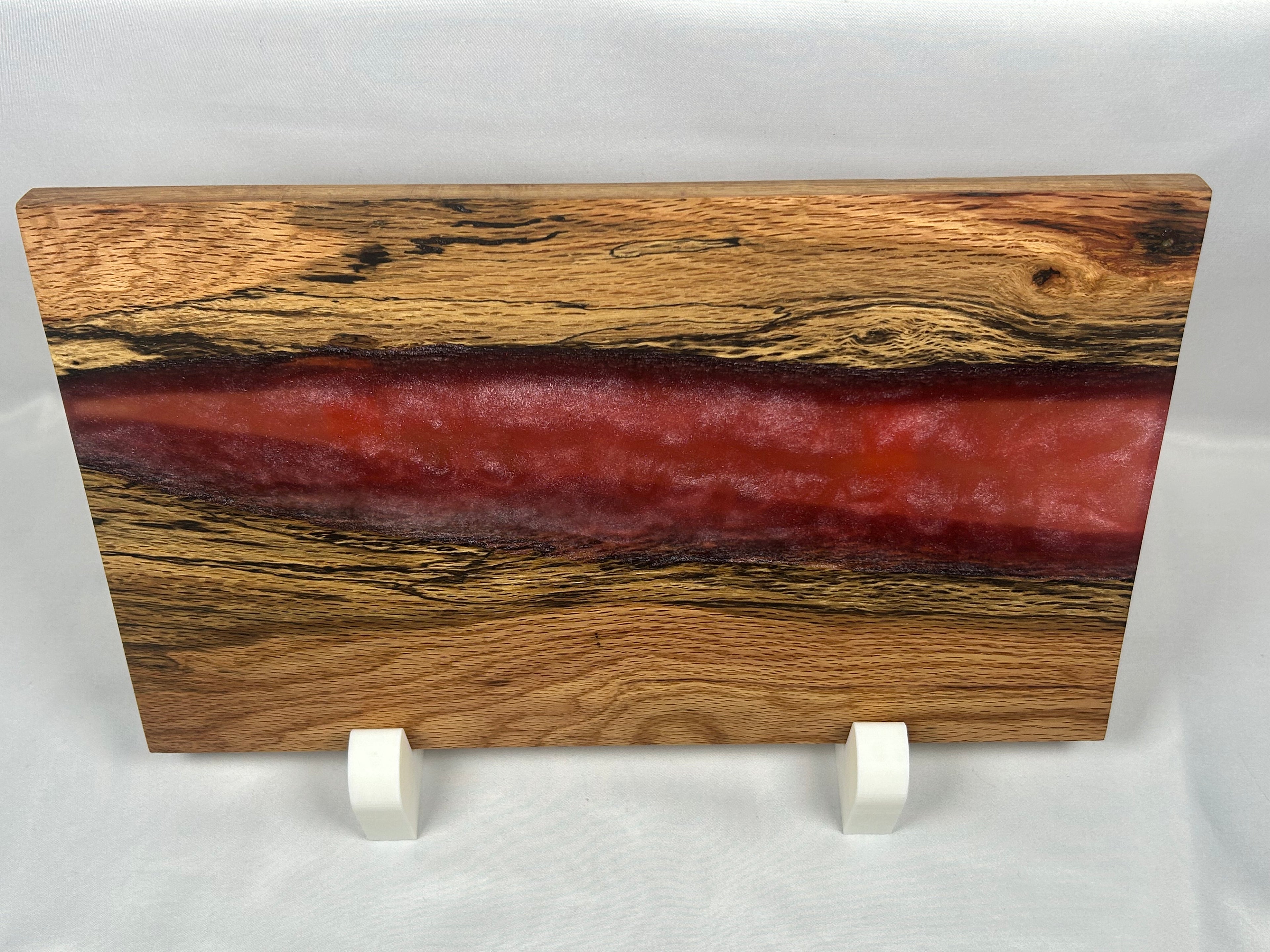 Charcuterie Board, Medium, Red Oak, Epoxy Live Edge River, Pink Pearl
