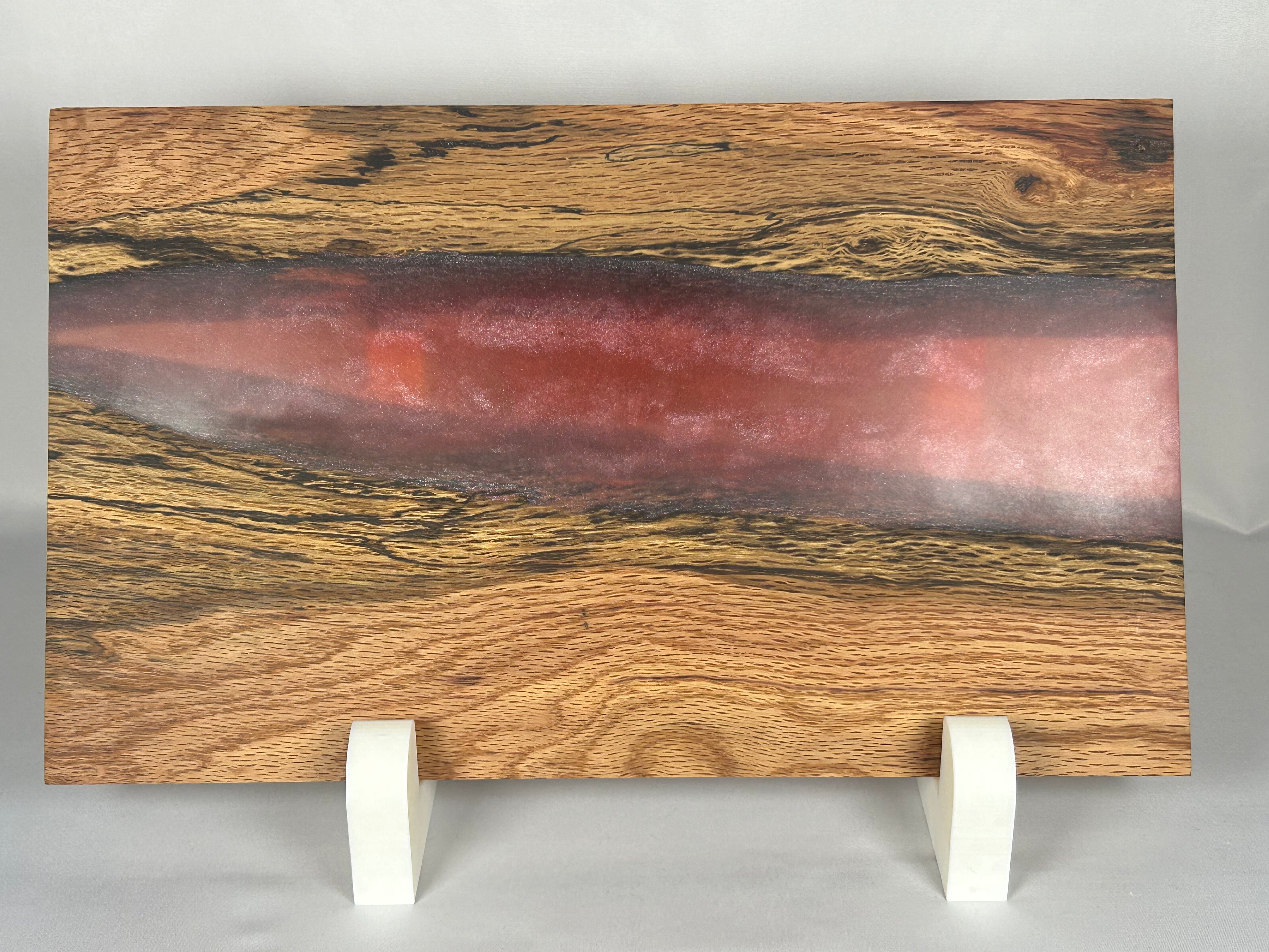 Charcuterie Board, Medium, Red Oak, Epoxy Live Edge River, Pink Pearl