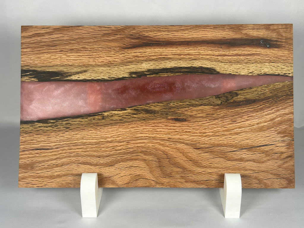 Charcuterie Board, Medium, Red Oak, Epoxy Live Edge River, Pink Pearl