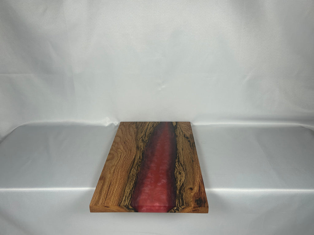Charcuterie Board, Medium, Red Oak, Epoxy Live Edge River, Pink Pearl