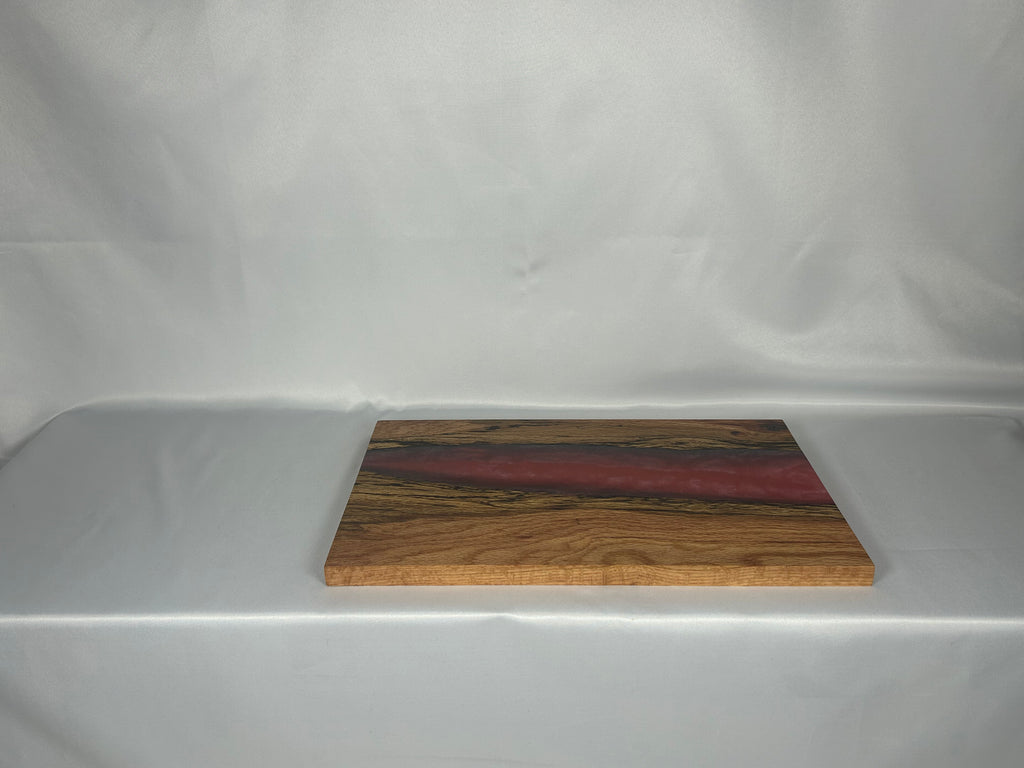 Charcuterie Board, Medium, Red Oak, Epoxy Live Edge River, Pink Pearl