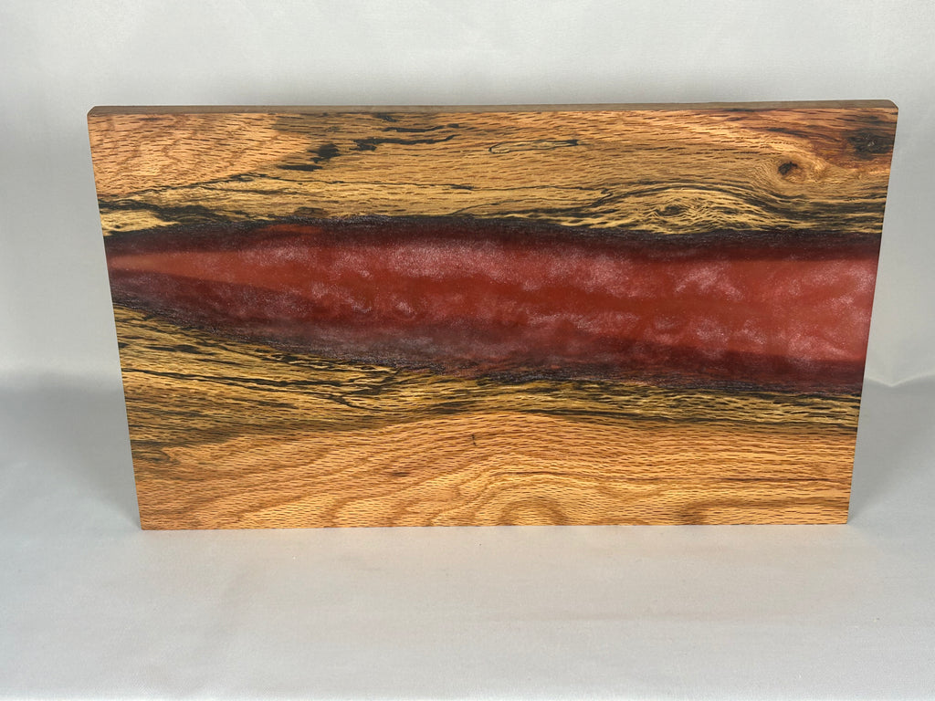 Charcuterie Board, Medium, Red Oak, Epoxy Live Edge River, Pink Pearl