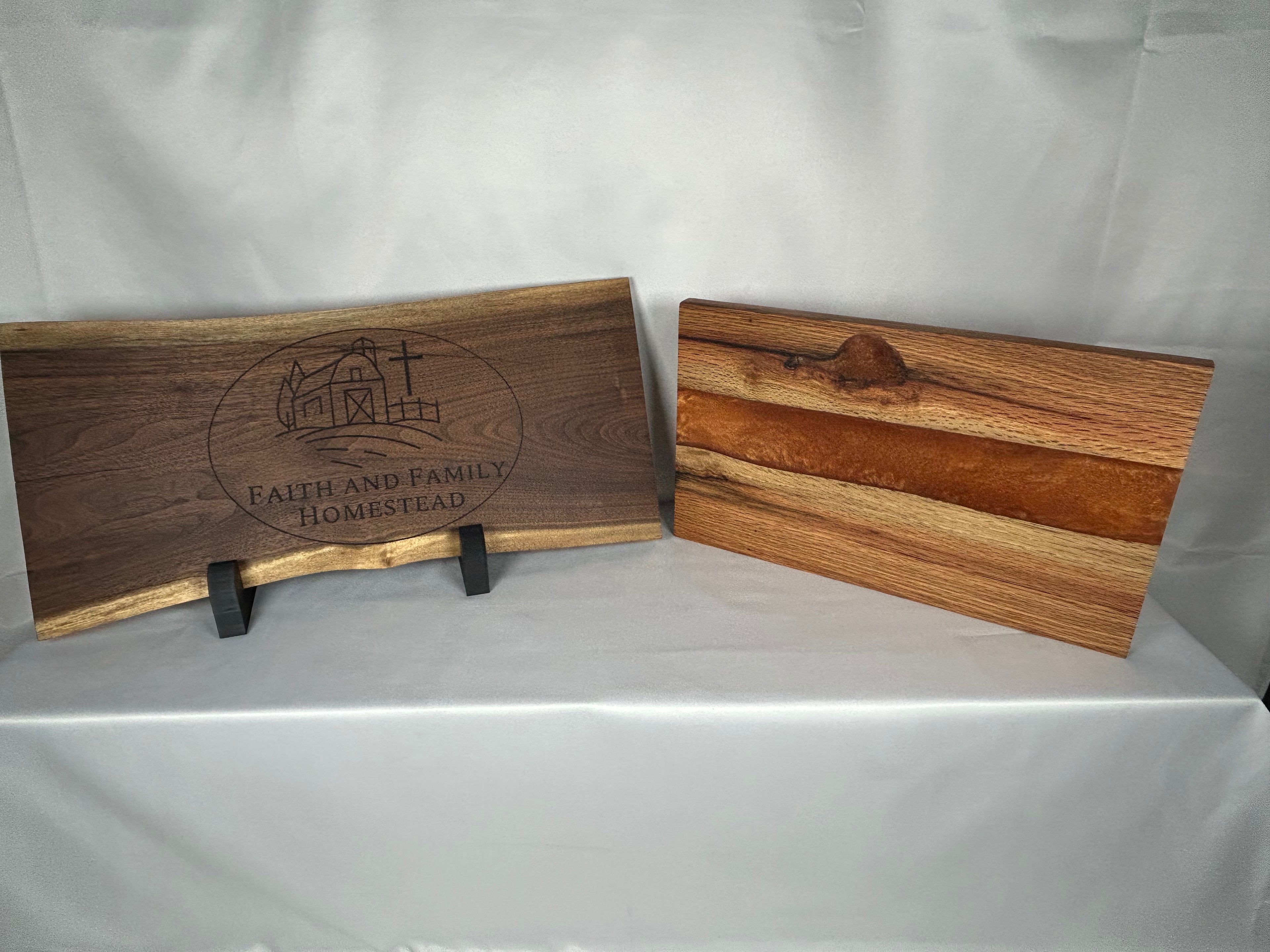 Charcuterie Board, Large, Red Oak, Epoxy Live Edge River, Copper