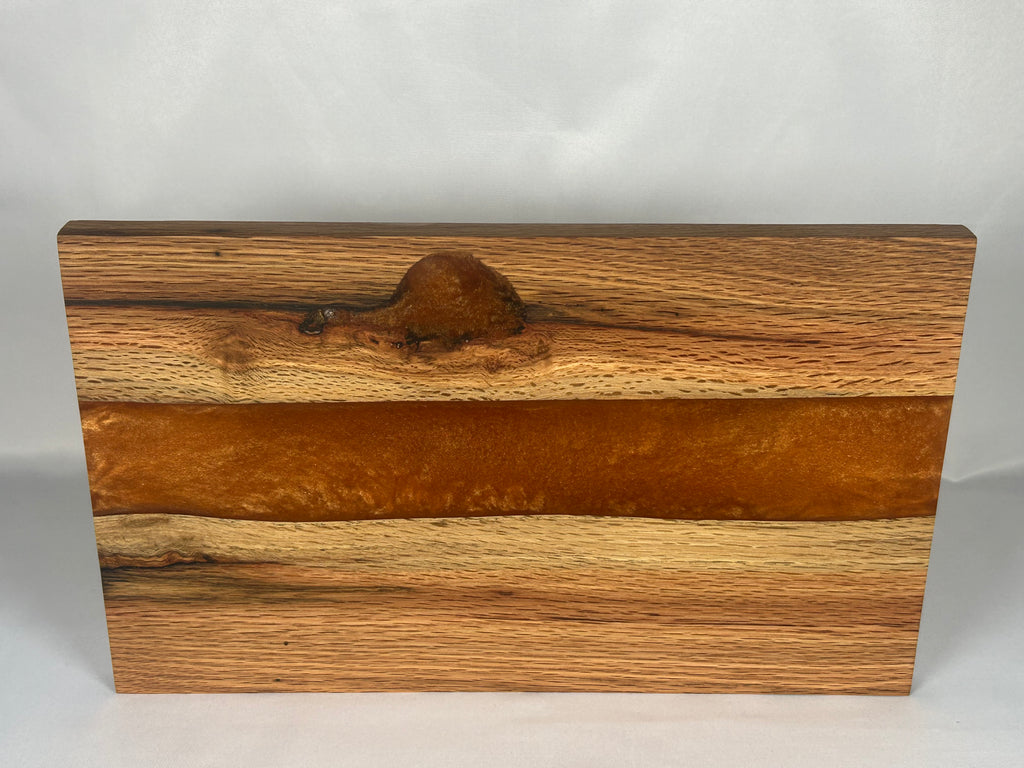 Charcuterie Board, Large, Red Oak, Epoxy Live Edge River, Copper