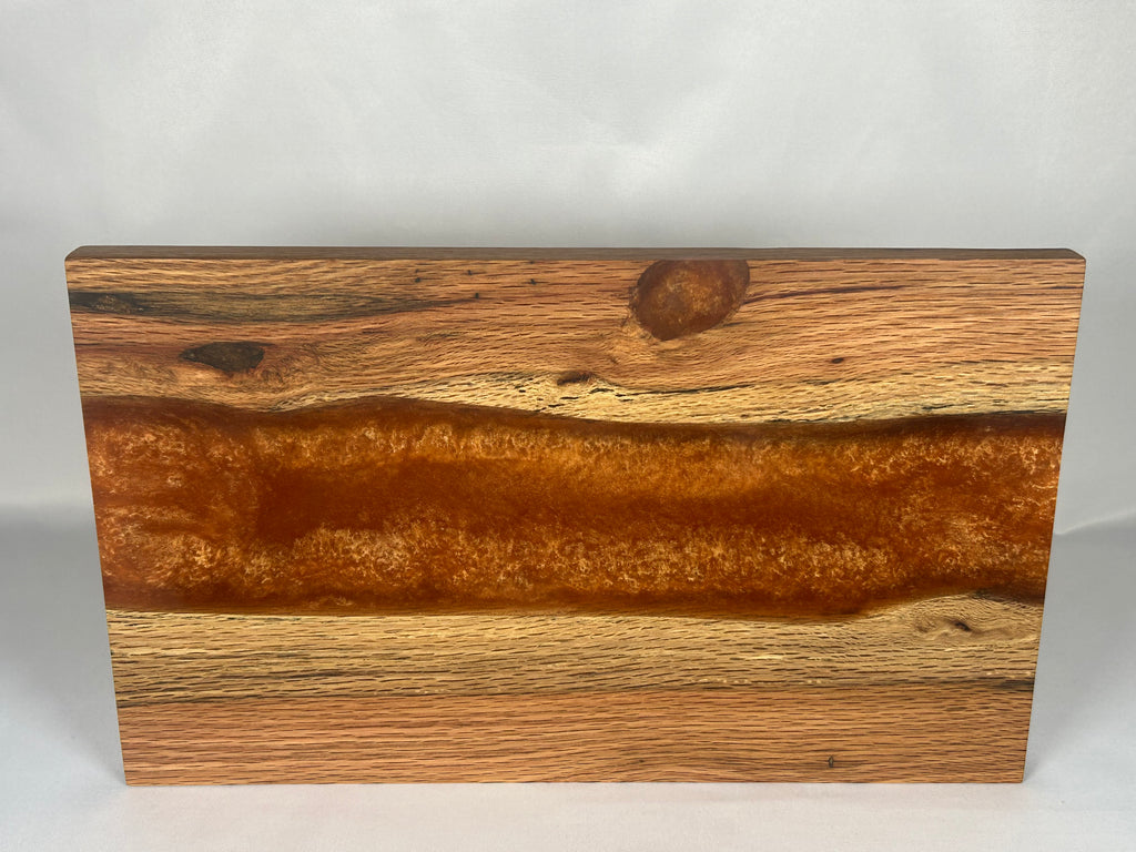 Charcuterie Board, Large, Red Oak, Epoxy Live Edge River, Copper