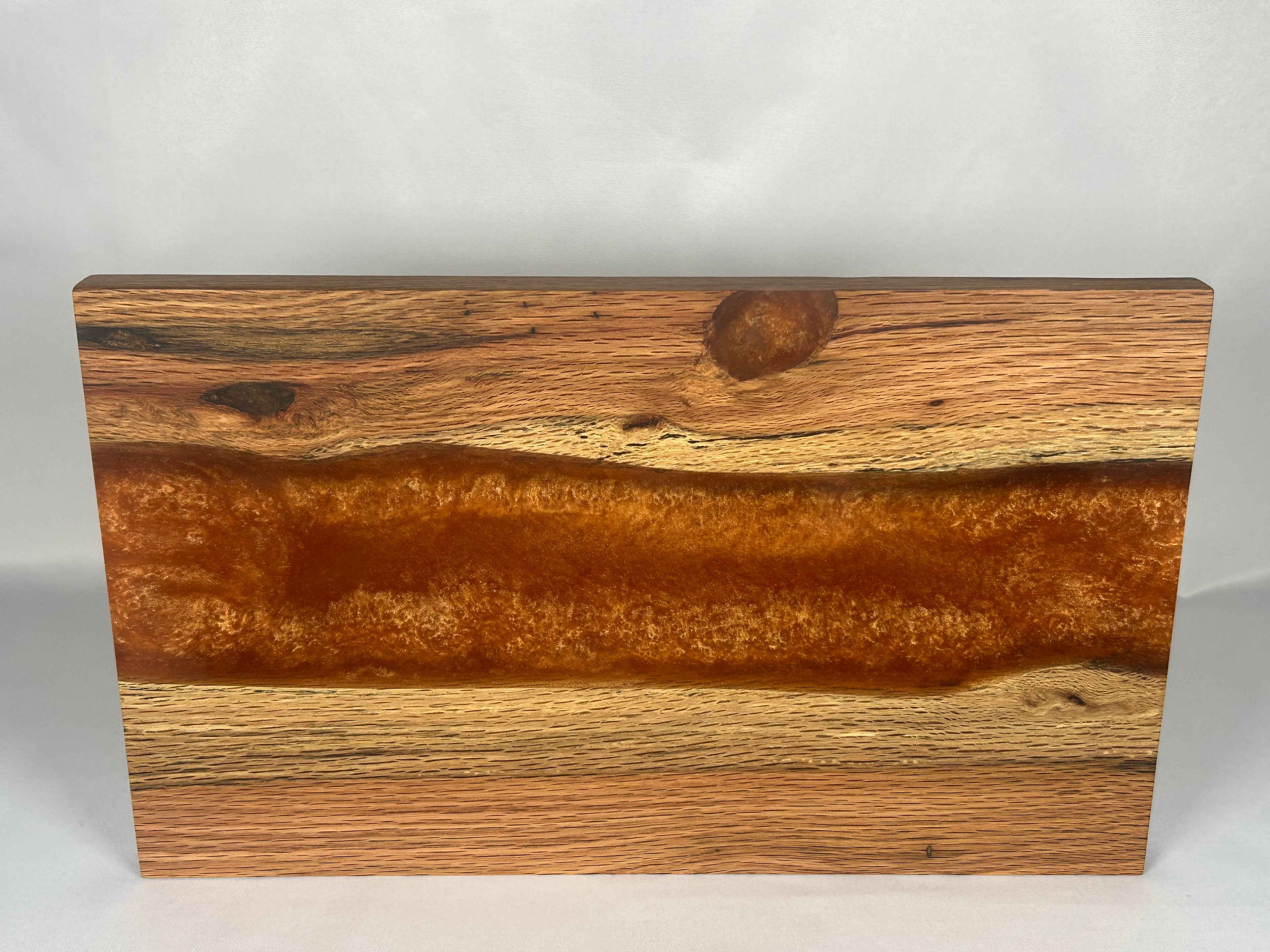 Charcuterie Board, Large, Red Oak, Epoxy Live Edge River, Copper