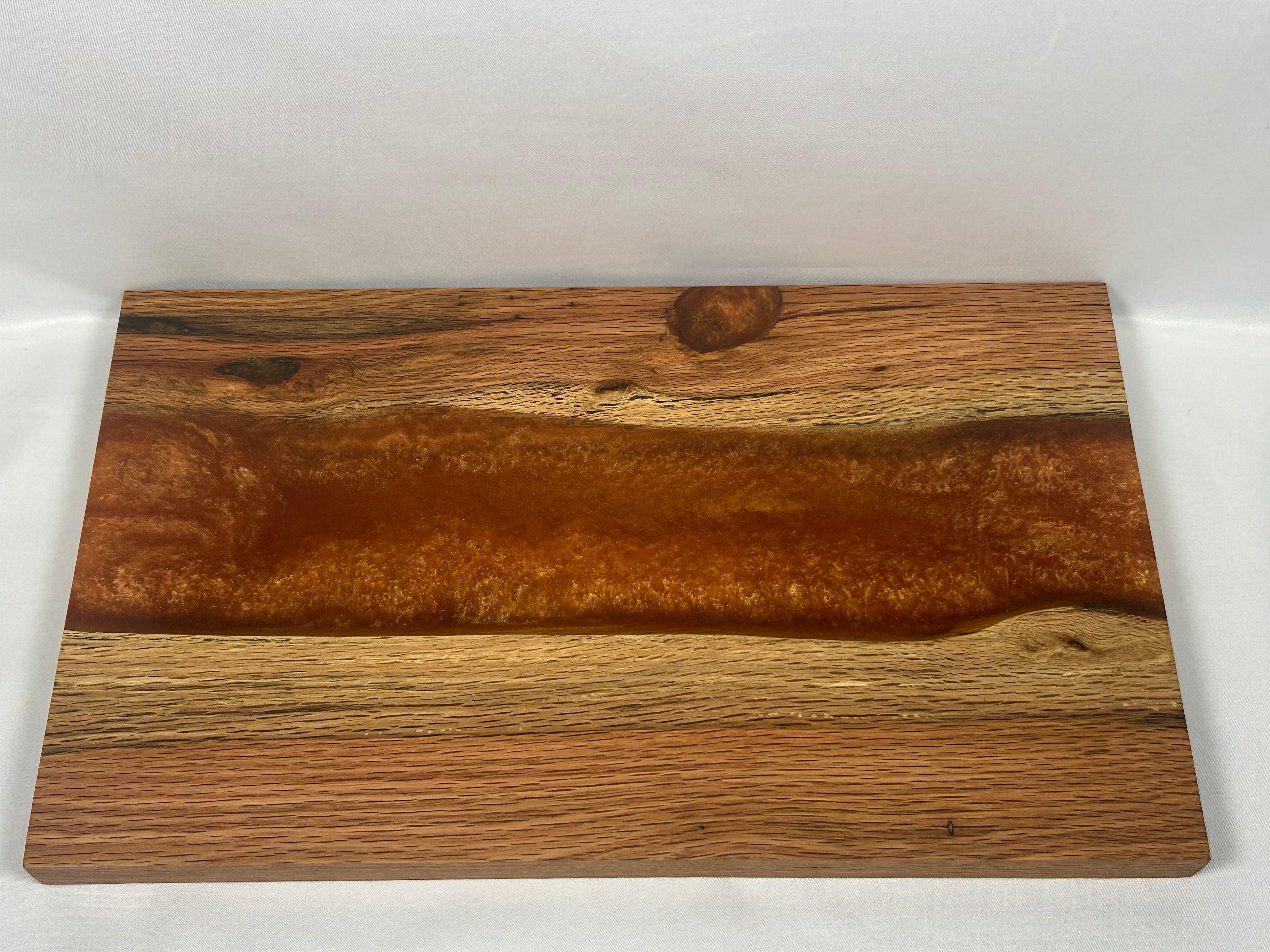 Charcuterie Board, Large, Red Oak, Epoxy Live Edge River, Copper