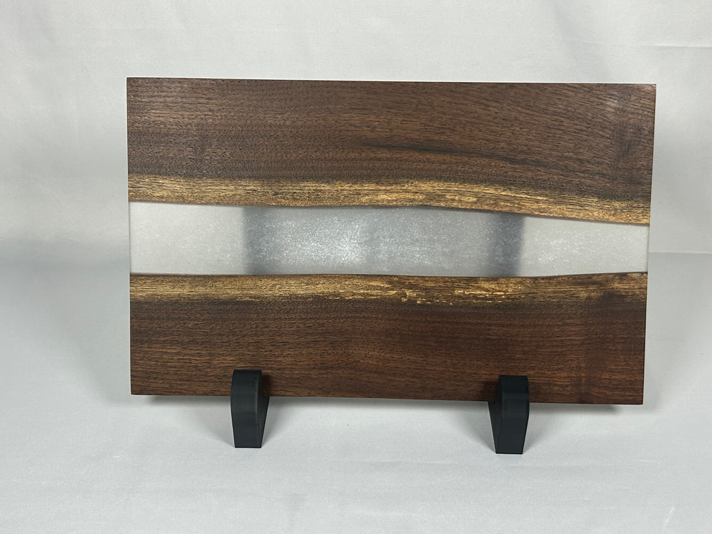 Charcuterie Board, Medium, Walnut, Epoxy Live Edge River, Set of 4 Orange, Pearl, Pink Pearl, Purple