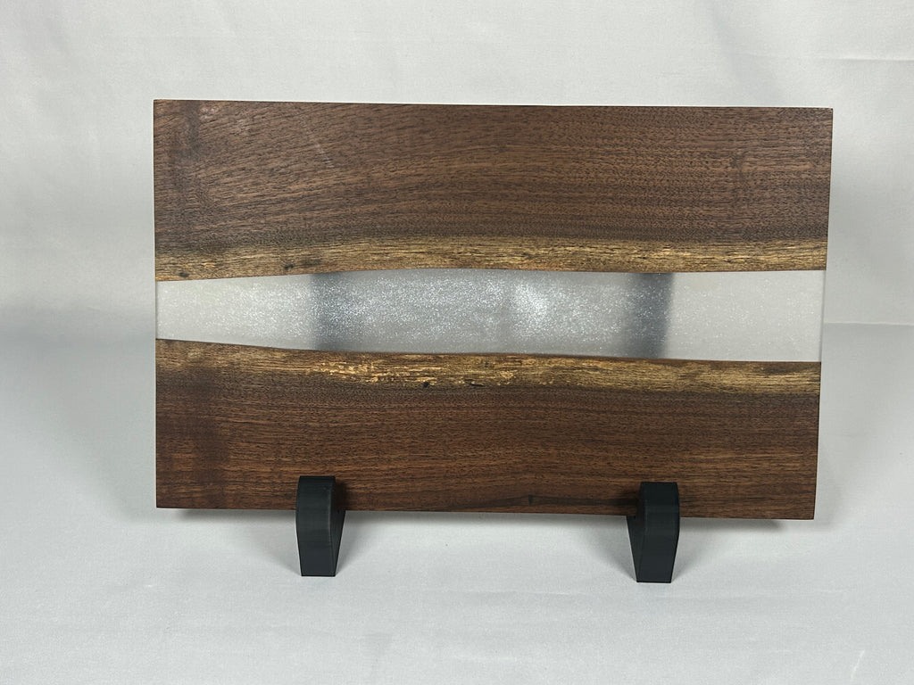 Charcuterie Board, Medium, Walnut, Epoxy Live Edge River, Set of 4 Orange, Pearl, Pink Pearl, Purple