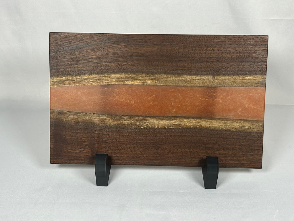 Charcuterie Board, Medium, Walnut, Epoxy Live Edge River, Set of 4 Orange, Pearl, Pink Pearl, Purple