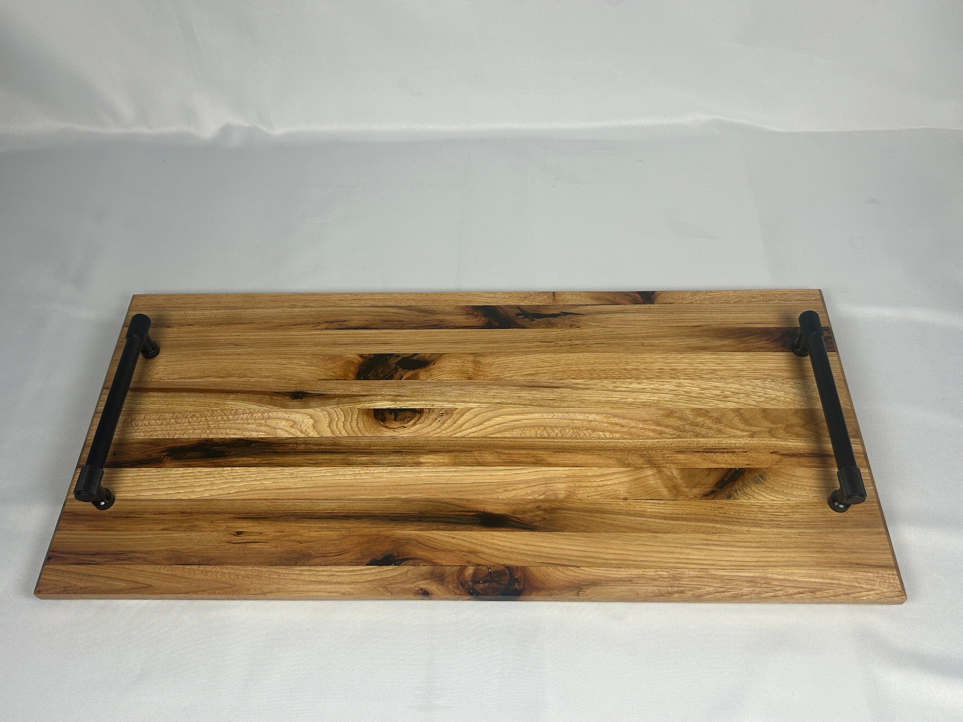 Serving Tray, Large, Hickory, Edge Grain, Epoxy Fill, Knurled Handles, and Rubber Feet,