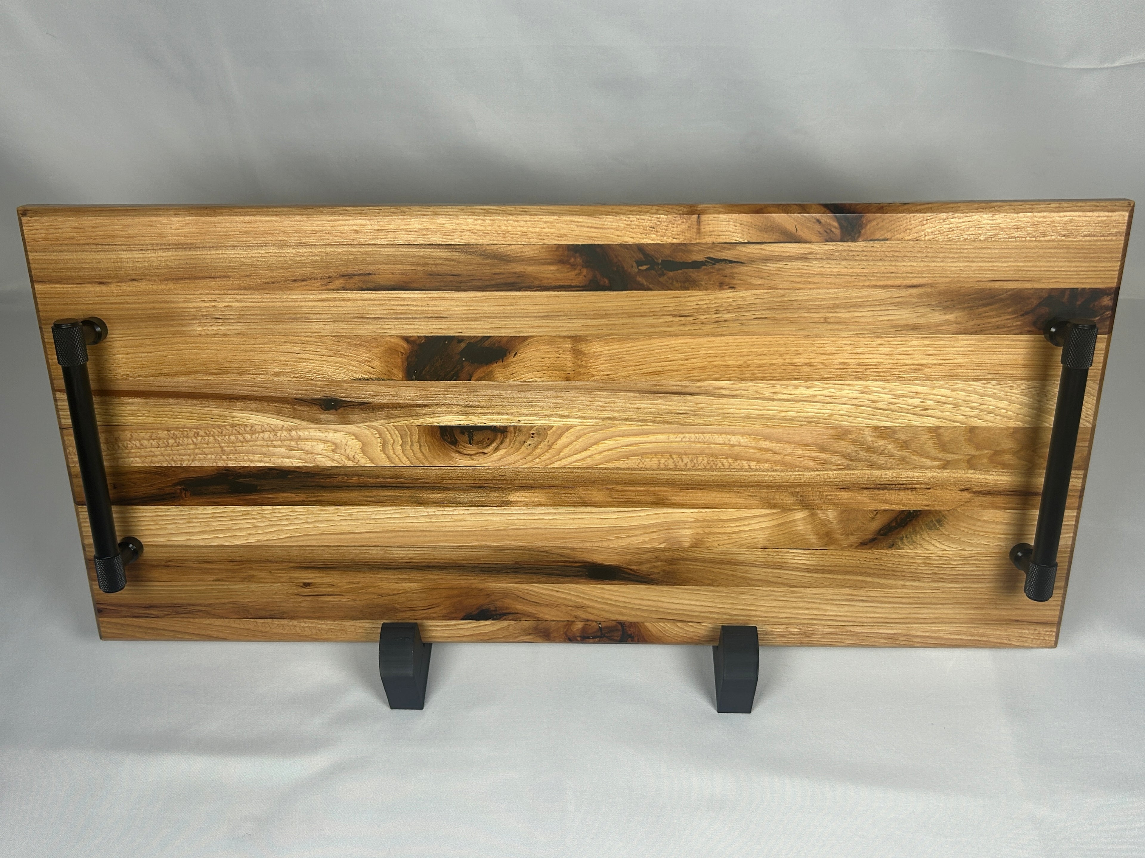 Serving Tray, Large, Hickory, Edge Grain, Epoxy Fill, Knurled Handles, and Rubber Feet,