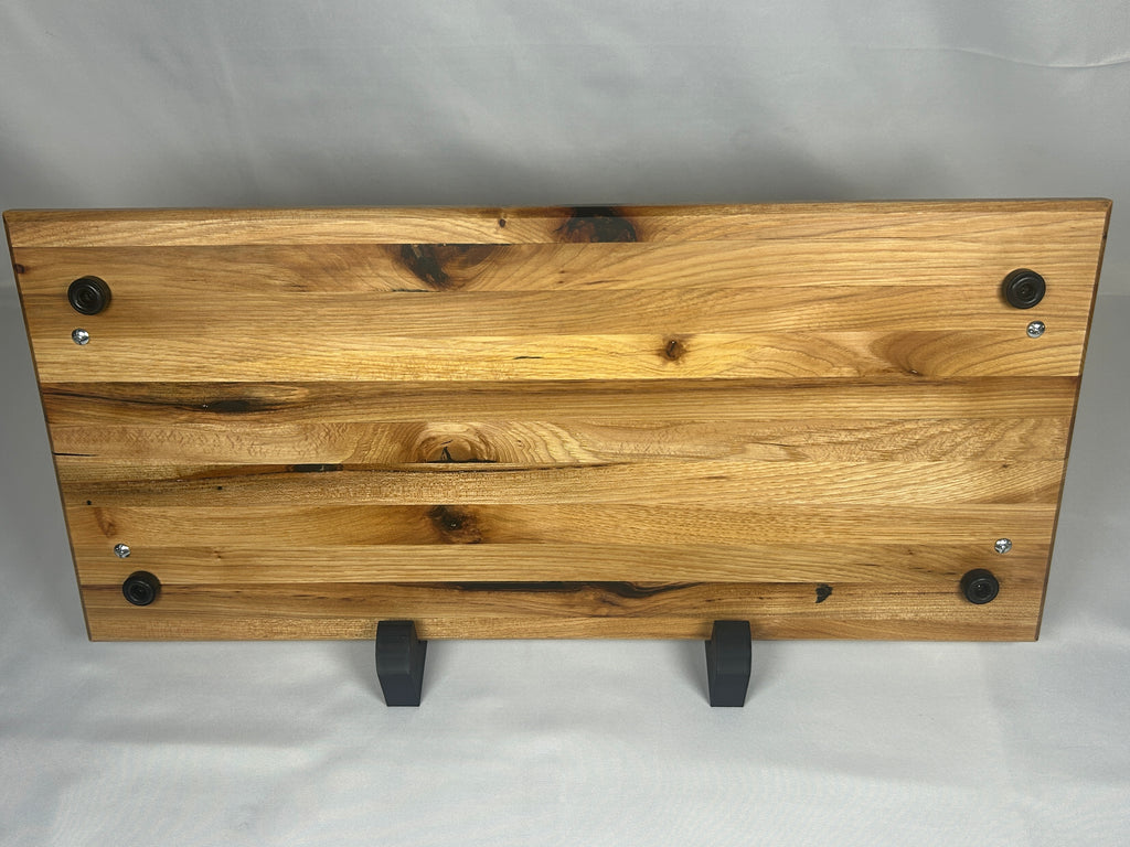 Serving Tray, Large, Hickory, Edge Grain, Epoxy Fill, Knurled Handles, and Rubber Feet,