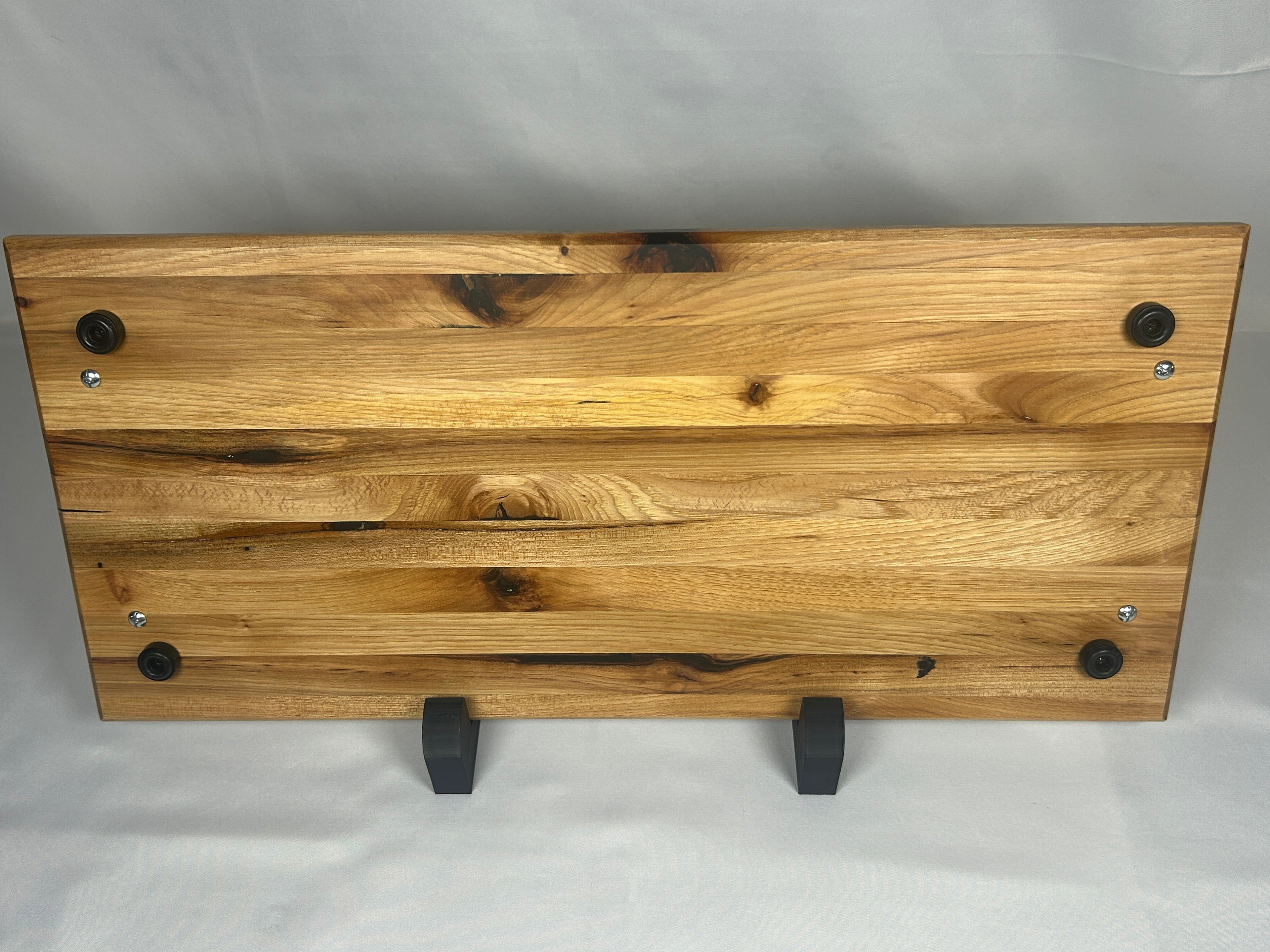 Serving Tray, Large, Hickory, Edge Grain, Epoxy Fill, Knurled Handles, and Rubber Feet,