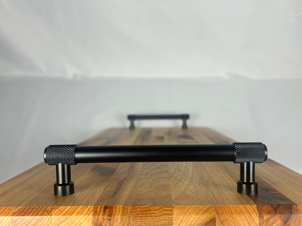 Serving Tray, Large, Hickory, Edge Grain, Epoxy Fill, Knurled Handles, and Rubber Feet,