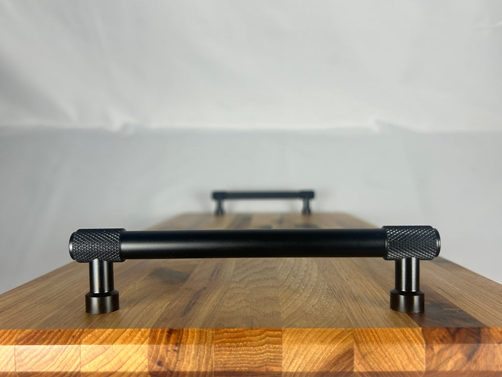 Serving Tray, Large, Hickory, Edge Grain, Epoxy Fill, Knurled Handles, and Rubber Feet,