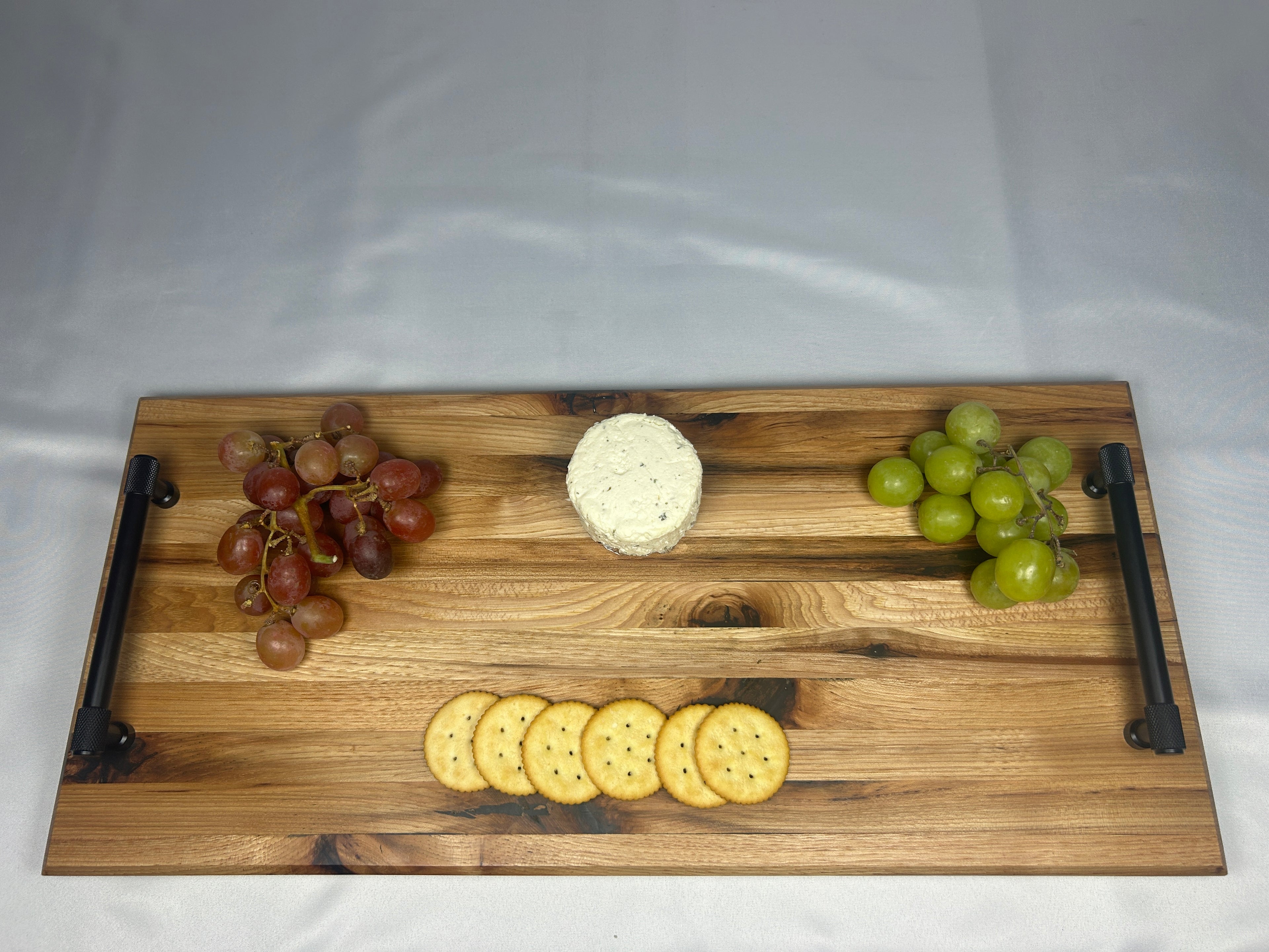 Serving Tray, Large, Hickory, Edge Grain, Epoxy Fill, Knurled Handles, and Rubber Feet,