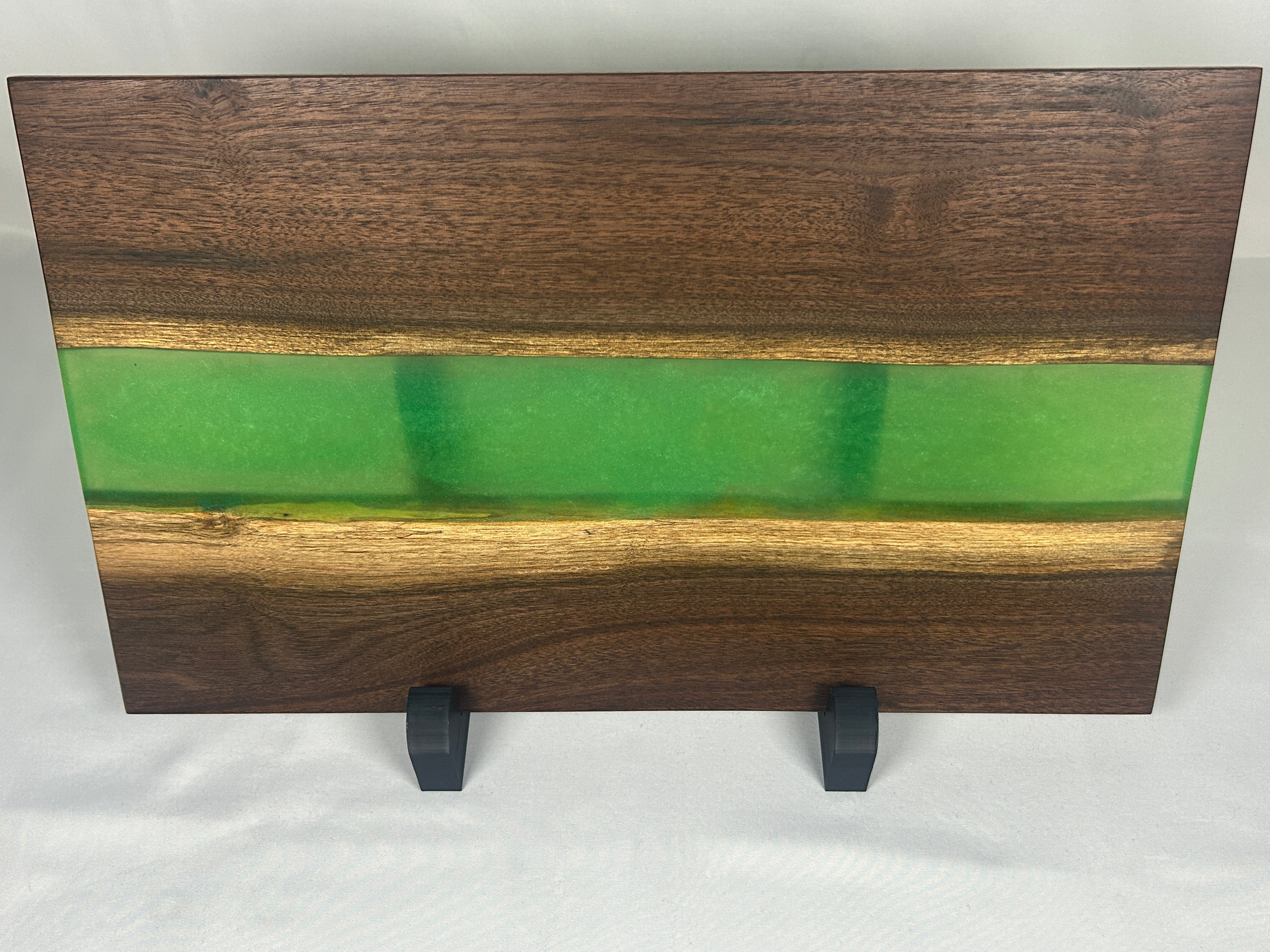 Charcuterie Board, Medium, Walnut, Epoxy Live Edge River, Green Pearl