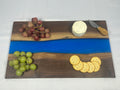 Charcuterie Board, Medium, Walnut, Epoxy Live Edge River, Pearl Blue