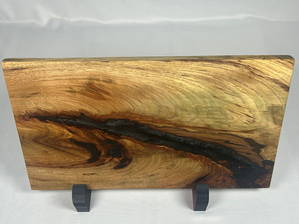 Charcuterie Board, Medium, Hickory, Epoxy Live Edge River, Black Pearl